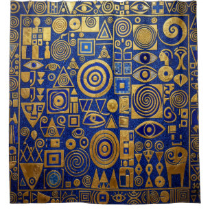 Klimt Blau+Gold Egyptian Revival Duschvorhang