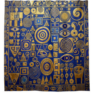 Klimt Blau+Gold Egyptian Revival Duschvorhang