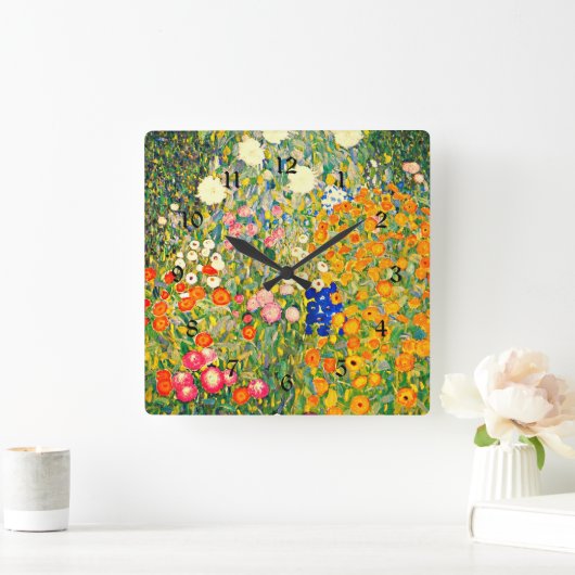 Klimt - Blumengarten 1907 Quadratische Wanduhr (Zuhause)