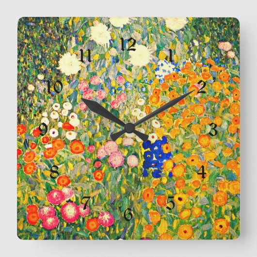 Klimt - Blumengarten 1907 Quadratische Wanduhr (Vorderseite)