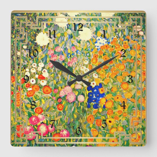 Klimt - Blumengarten, Quadratische Wanduhr (Vorderseite)