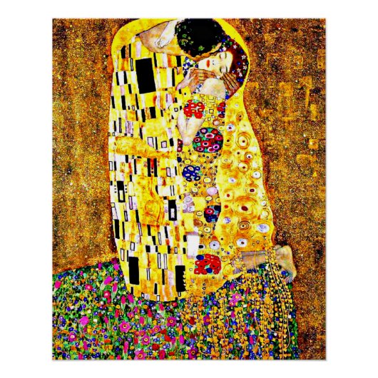 Klimt - Der Kuss (ganze Länge) Kunst Poster (Vorderseite)