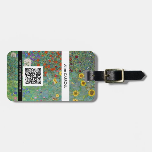 Klimt - Garten mit Sonnenblumen - QR-Code Gepäckanhänger (Vorderseite horizontal)