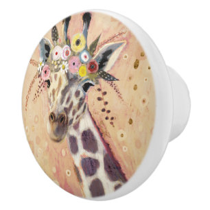 Klimt Giraffe geschmückt in den Blumen Keramikknauf