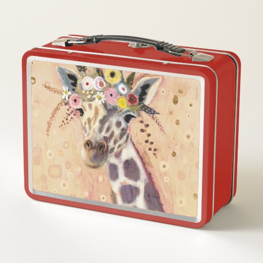 Klimt Giraffe | geschmückt in den Blumen Metall Brotdose (Rückseite)