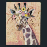 Klimt Giraffe | geschmückt in den Blumen Puzzle<br><div class="desc">Dieser Druck kennzeichnet eine süße Giraffe,  die in einer Krone der Blumen | durch Victoria Borges geschmückt wird</div>