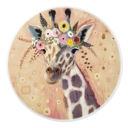 Klimt Giraffe | In Blume verziert Keramikknauf (Vorderseite)