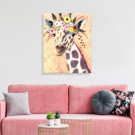 Klimt Giraffe | In Blume verziert Leinwanddruck (Insitu (Wohnzimmer))