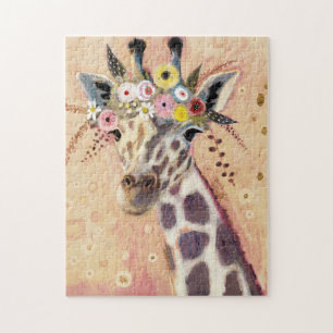 Klimt Giraffe   In Blume verziert Puzzle