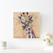 Klimt Giraffe | In Blume verziert Quadratische Wanduhr (Zuhause)
