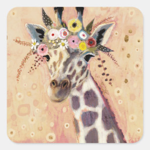 Klimt Giraffe   In Blume verziert Quadratischer Aufkleber