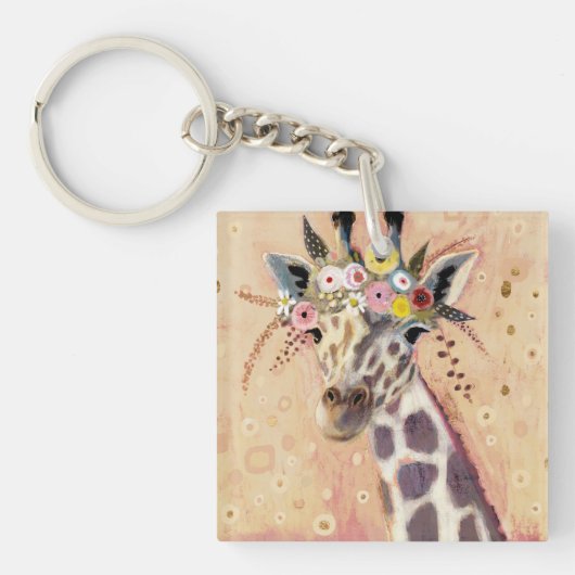 Klimt Giraffe | In Blume verziert Schlüsselanhänger (Vorderseite)