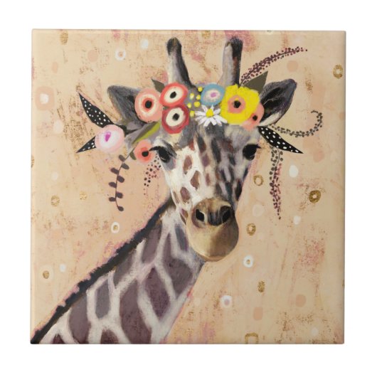 Klimt Giraffe | Krone der Blume Fliese (Vorderseite)