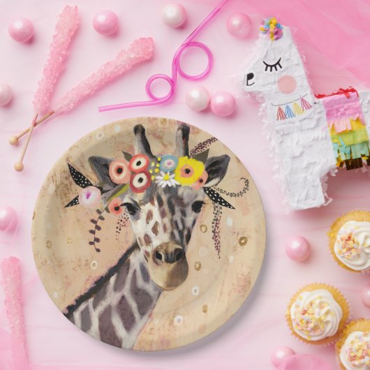 Klimt Giraffe | Krone der Blume Pappteller (Party)