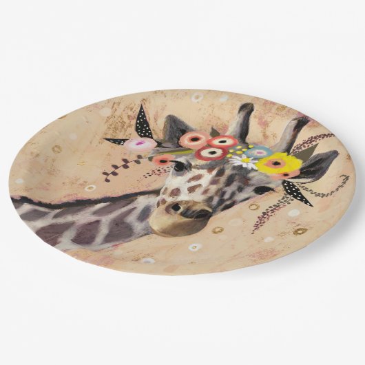 Klimt Giraffe | Krone der Blume Pappteller (Schrägansicht)