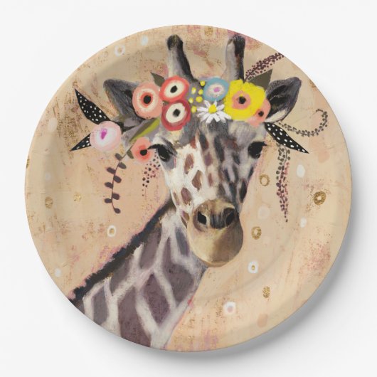 Klimt Giraffe | Krone der Blume Pappteller (Vorderseite)