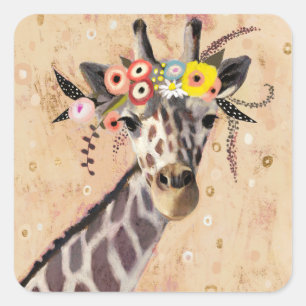 Klimt Giraffe Krone der Blume Quadratischer Aufkleber