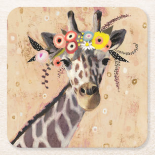 Klimt Giraffe   Krone der Blume Rechteckiger Pappuntersetzer