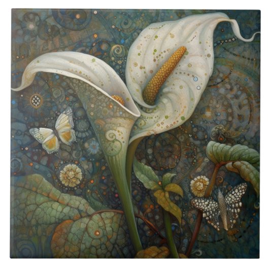 Klimt Golden Calla Lily Butterfly Art Nouveau Fliese (Vorderseite)