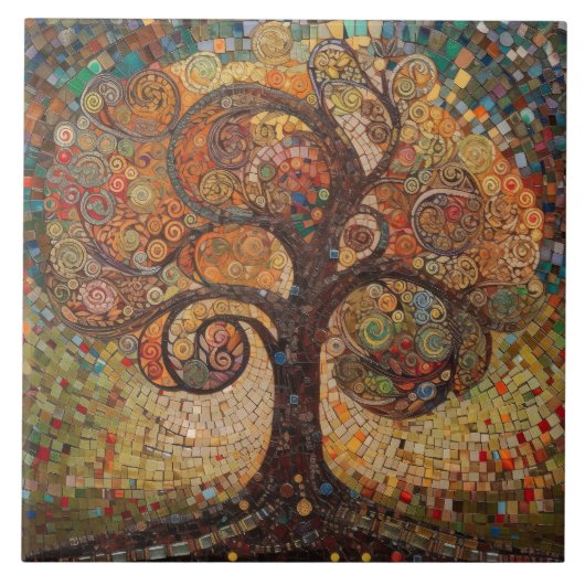 Klimt Golden Tree Abstraktes Jugendstil Fliese (Vorderseite)