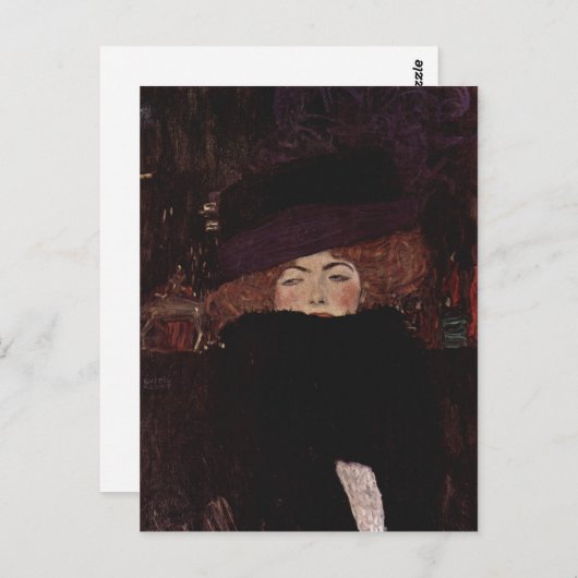 Klimt, Gustav Dame mit Hut und Federboa 1909 Techn Postkarte (Vorne/Hinten)