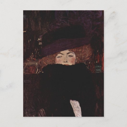Klimt, Gustav Dame mit Hut und Federboa 1909 Techn Postkarte (Vorderseite)