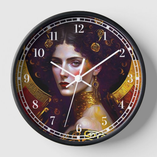 Klimt Inspiriert Königin Goddess Clock Uhr (Vorderseite)