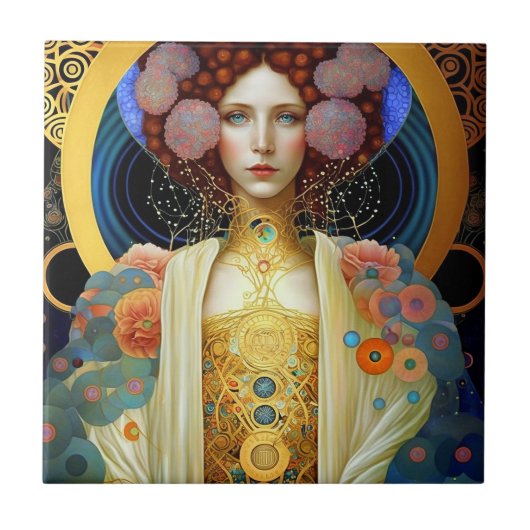 Klimt Inspiriert Königin Goddess Fantasy Art Fliese (Vorderseite)