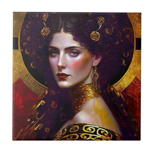 Klimt Inspiriert Königin Goddess Keramik Tile Fliese (Vorderseite)