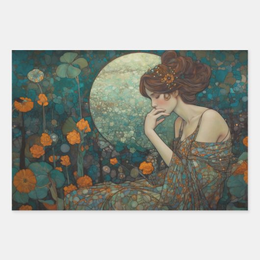 Klimt-Inspiriert Mondbrlossom Jugendstil-Dekoupage Geschenkpapier Set (Vorderseite)