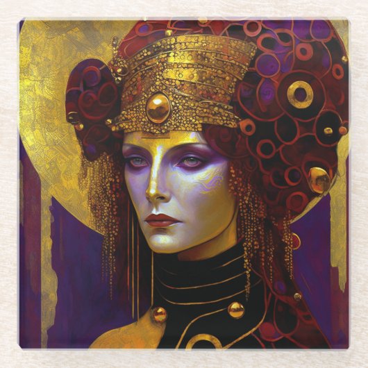 Klimt Inspiriert Queen Goddess Glass Untersetzer (Vorderseite)