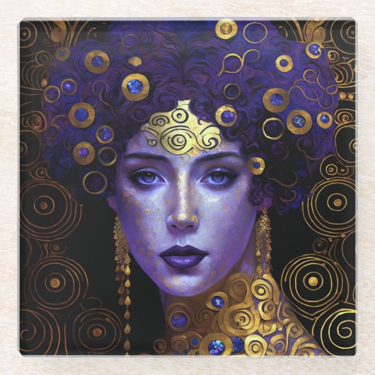 Klimt Inspiriert Queen Goddess Glass Untersetzer (Vorderseite)