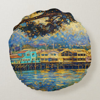 Klimt-inspirierte Golden Monterey Harbor Träume Rundes Kissen
