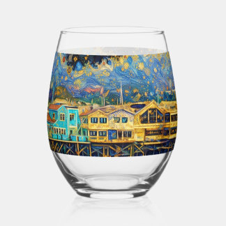 Klimt-inspirierte Golden Monterey Harbor Träume Weinglas Ohne Stiel