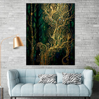 Klimt Inspirierte Goldene Bäume Abstrakt Poster