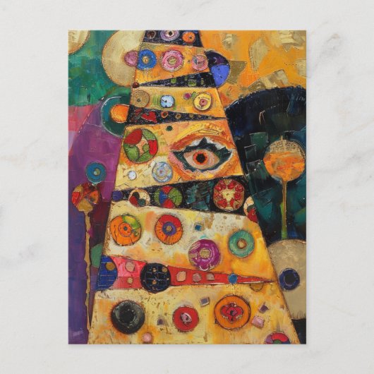 Klimt Inspirierter Abstrakter Weihnachtsbaum Postkarte (Vorderseite)