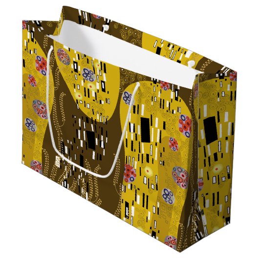 Klimt Inspiriertes Goldenes Muster Jugendstil Große Geschenktüte (Vorderseite Schrägansicht)