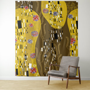 Klimt Inspiriertes Goldenes Muster Jugendstil Wandteppich