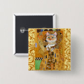 Klimt Katze in Goldquadrat pinback Button (Vorne & Hinten)