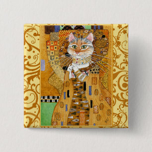 Klimt Katze in Goldquadrat pinback Button