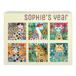 Klimt niedliche, farbenfrohe Katzen 2024 Kalender