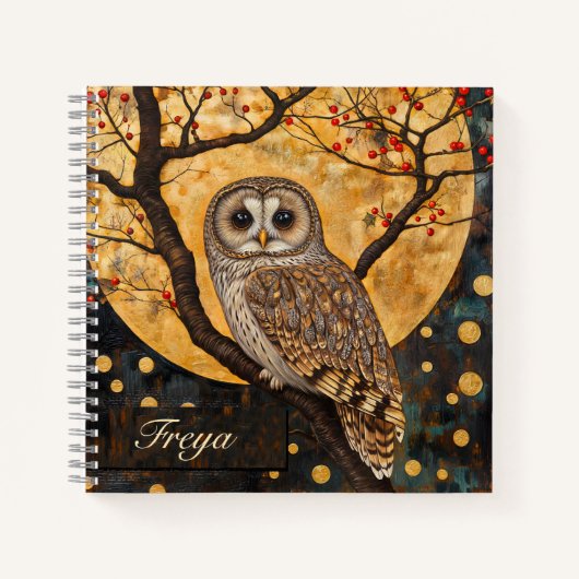 Klimt Owl Notebook Sketchbook Journal Notizblock (Vorderseite)
