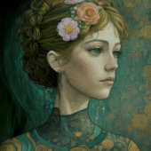 Klimt-Style Girl mit Blume im Haardekoutsystem Seidenpapier