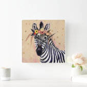 Klimt Zebra | geschmückt in den Blumen Quadratische Wanduhr (Zuhause)