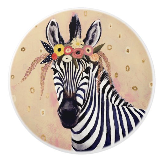 Klimt Zebra | In Blume verziert Keramikknauf (Vorderseite)