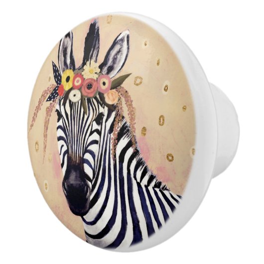 Klimt Zebra | In Blume verziert Keramikknauf (Rechts)