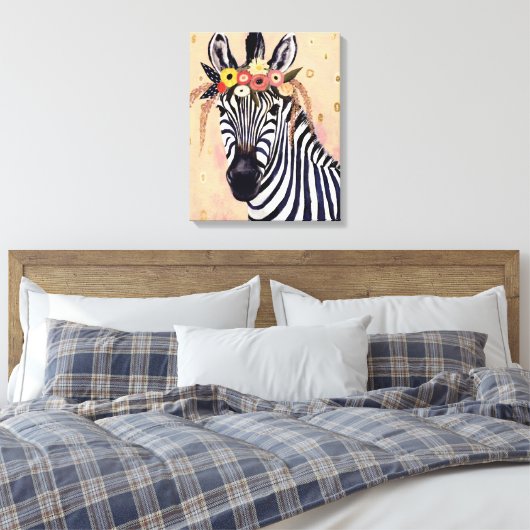 Klimt Zebra | In Blume verziert Leinwanddruck (Insitu (Schlafzimmer))