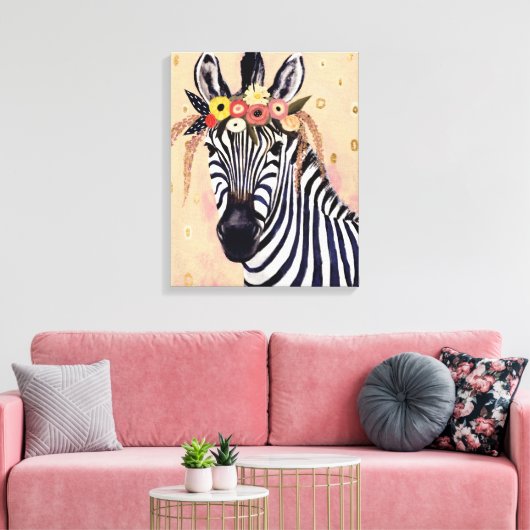 Klimt Zebra | In Blume verziert Leinwanddruck (Insitu (Wohnzimmer))