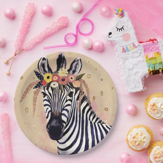 Klimt Zebra | In Blume verziert Pappteller (Party)