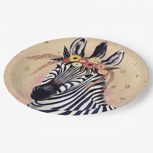 Klimt Zebra | In Blume verziert Pappteller (Schrägansicht)